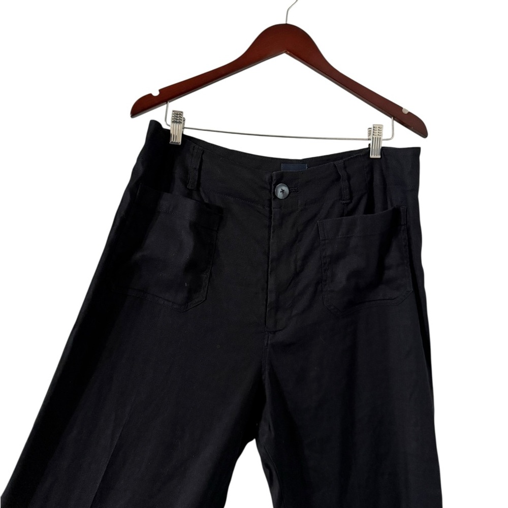 ANTHROPOLOGIE Maeve The Colette Black Linen Wide Leg Crop Pants Trousers - Picture 7 of 11